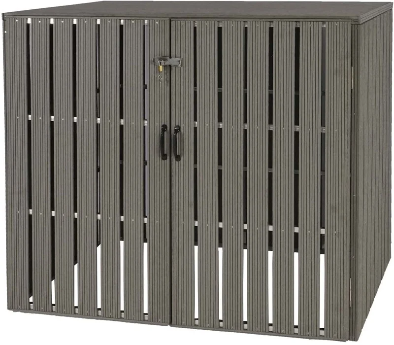 Abri de poubelles extérieur conteneurs à ordures jusqu'à 4 bacs 115x140x100 cm en métal aspect bois extensible gris 04_0005609