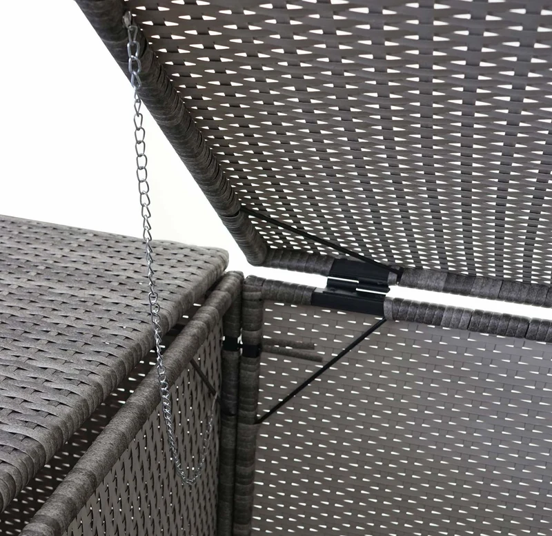 Abri de poubelles extérieur conteneurs à ordures jusqu'à 2 bacs avec couvercle en poly rotin gris 2x120 litres 04_0003646