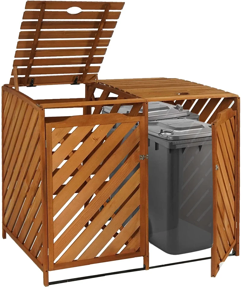 Abri de poubelles extérieur conteneurs à ordures jusqu'à 4 bacs 112x63x96 en bois certifié FSC marron 04_0005615