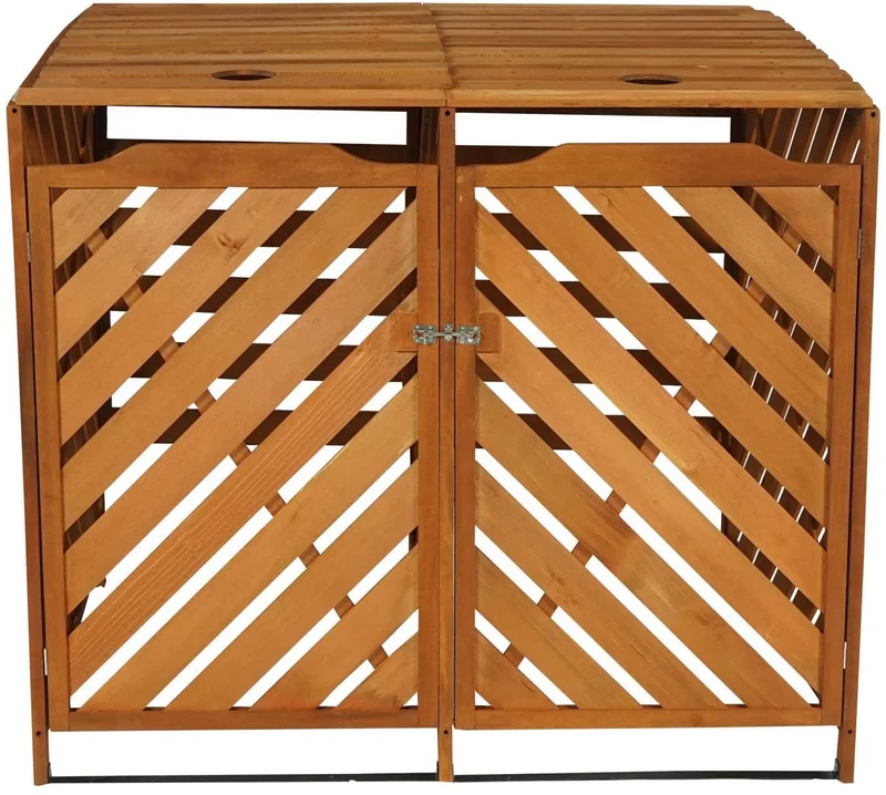 Abri de poubelles extérieur conteneurs à ordures jusqu'à 4 bacs 112x63x96 en bois certifié FSC marron 04_0005615