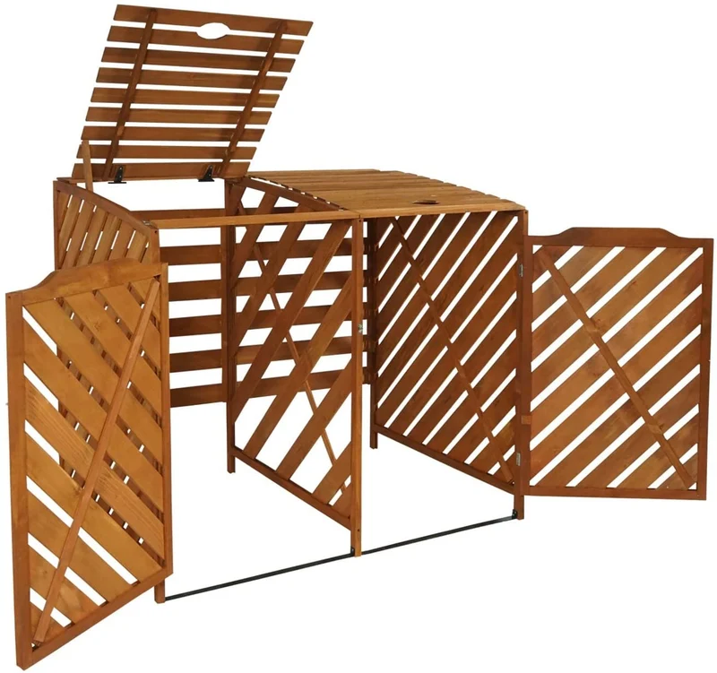 Abri de poubelles extérieur conteneurs à ordures jusqu'à 4 bacs 112x63x96 en bois certifié FSC marron 04_0005615