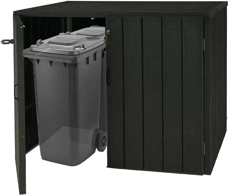 Abri de poubelles extérieur conteneurs à ordures jusqu'à 4 bacs 117x142x102 cm aspect métal bois, extensible anthracite 04_0005610