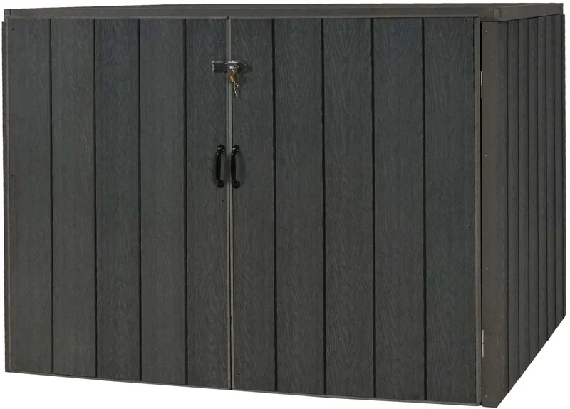 Abri de poubelles extérieur conteneurs à ordures jusqu'à 4 bacs 117x142x102 cm aspect bois métal extensible gris 04_0005606