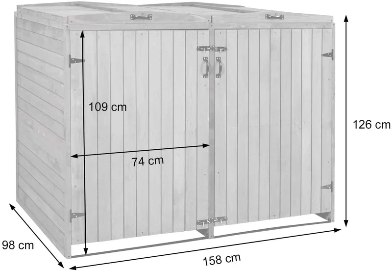 Abri de poubelles extérieur conteneurs à ordures avec couvercle jusqu'à 4 bacs 126x158x98 cm en bois certifié FSC gris-blanc 04_0002867