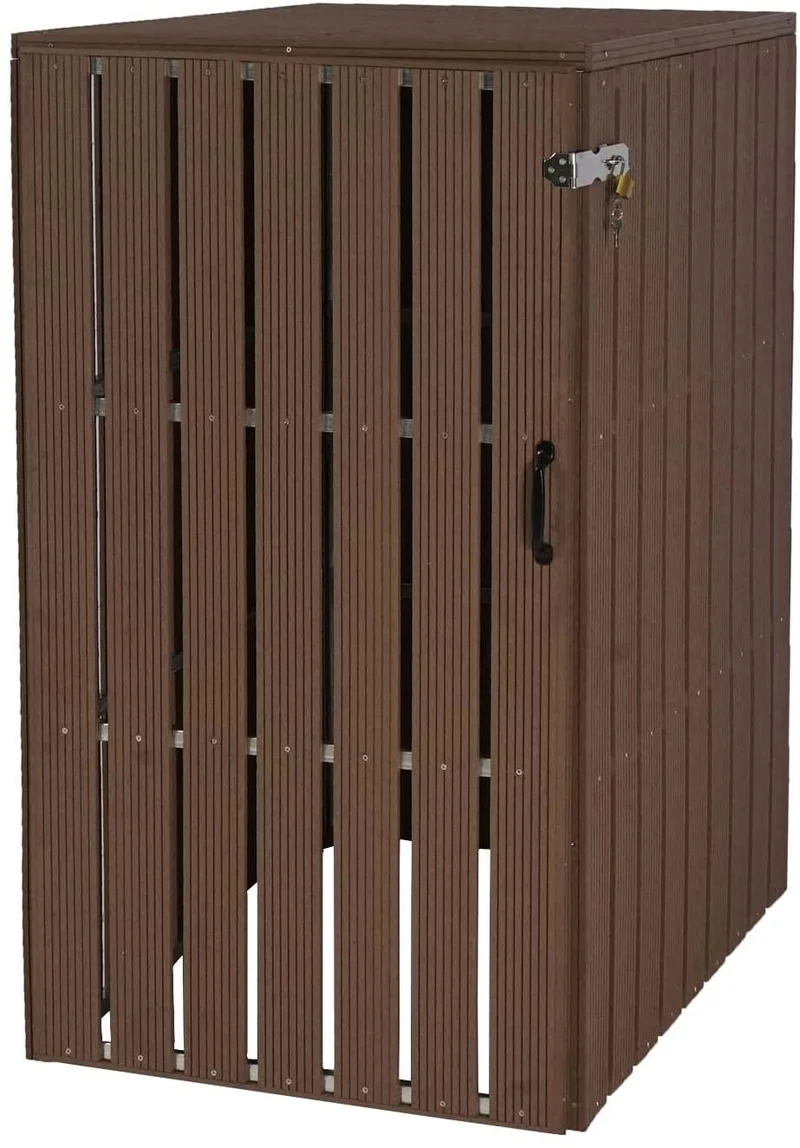 Abri de poubelles extérieur conteneurs à ordures jusqu'à 2 bacs métal aspect bois marron 115x77x97 cm 04_0002862