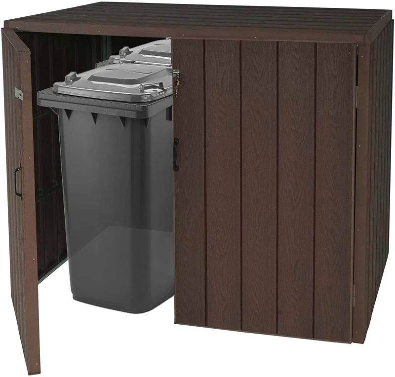 Abri de poubelles extérieur conteneurs à ordures 117x142x102 cm jusqu'à 4 bacs en aspect bois métal marron 04_0001626