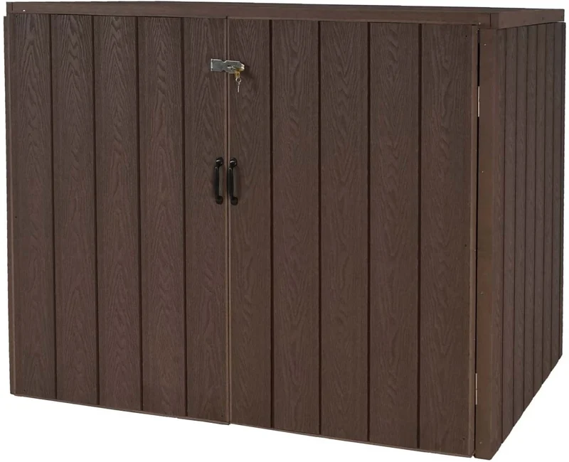 Abri de poubelles extérieur conteneurs à ordures 117x142x102 cm jusqu'à 4 bacs en aspect bois métal marron 04_0001626
