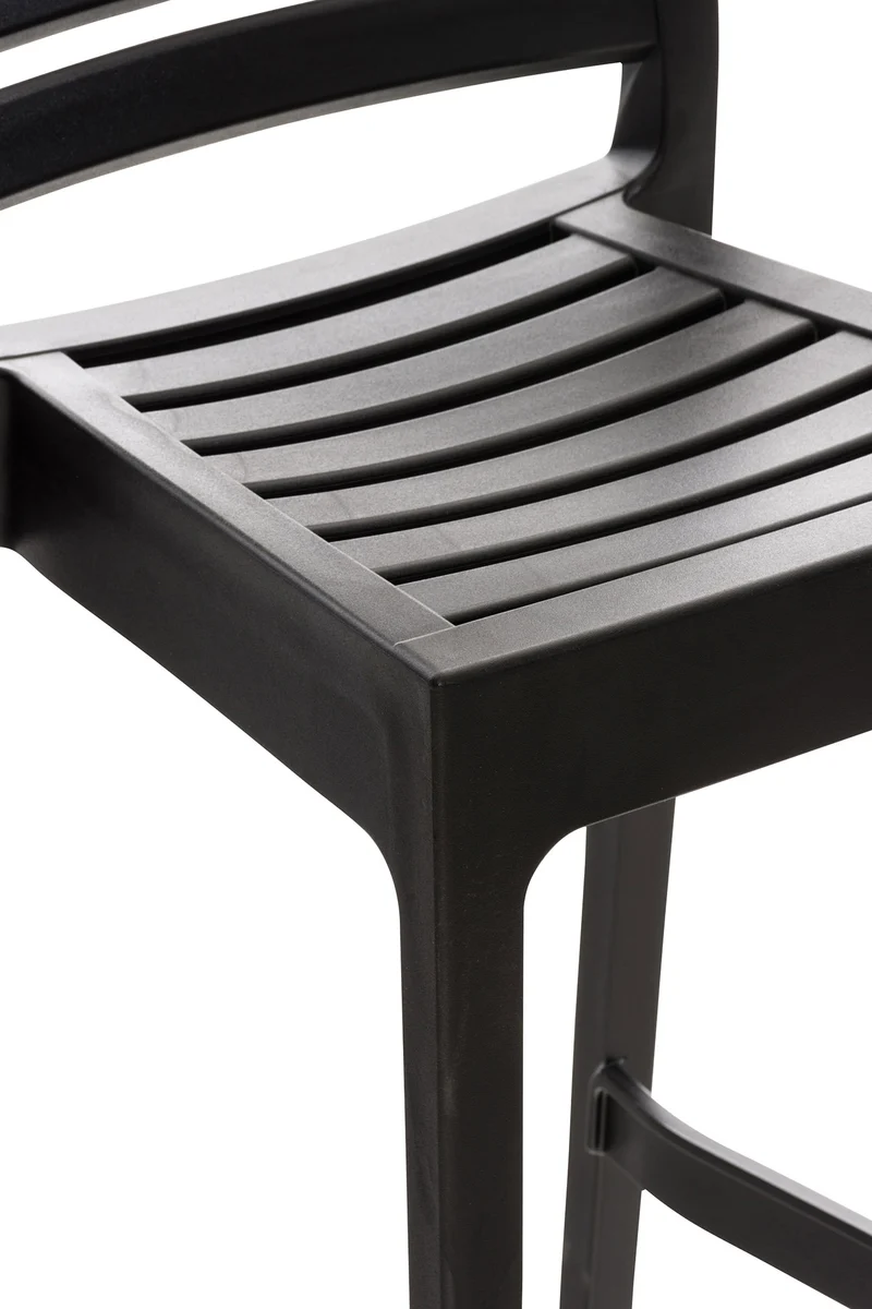 Tabouret de bar pour intérieur ou extérieur en plastique noir empilable avec repose-pieds 10_0000656