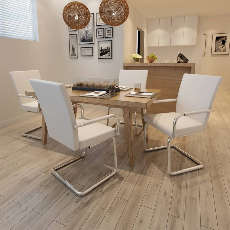 Lot de 4 chaises de salle à manger cuisine cantilever design moderne synthétique blanc CDS021347