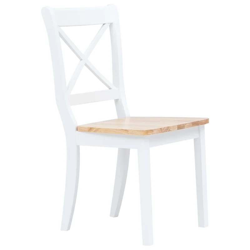 Lot de 4 chaises de salle à manger cuisine blanc et bois clair bois d'hévéa massif CDS021235