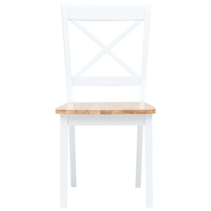 Lot de 4 chaises de salle à manger cuisine blanc et bois clair bois d'hévéa massif CDS021235