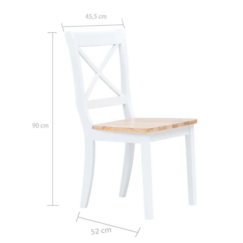Lot de 4 chaises de salle à manger cuisine blanc et bois clair bois d'hévéa massif CDS021235
