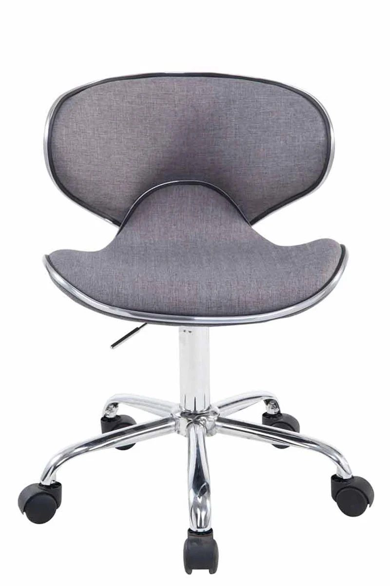 Tabouret de travail sur roulettes hauteur réglable et pivotant en tissu gris clair pieds métal chromé TABO10185