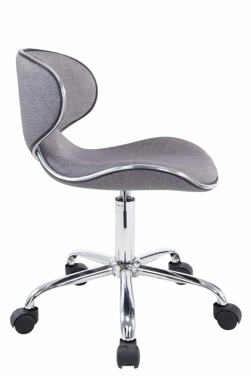 Tabouret de travail sur roulettes hauteur réglable et pivotant en tissu gris clair pieds métal chromé TABO10185