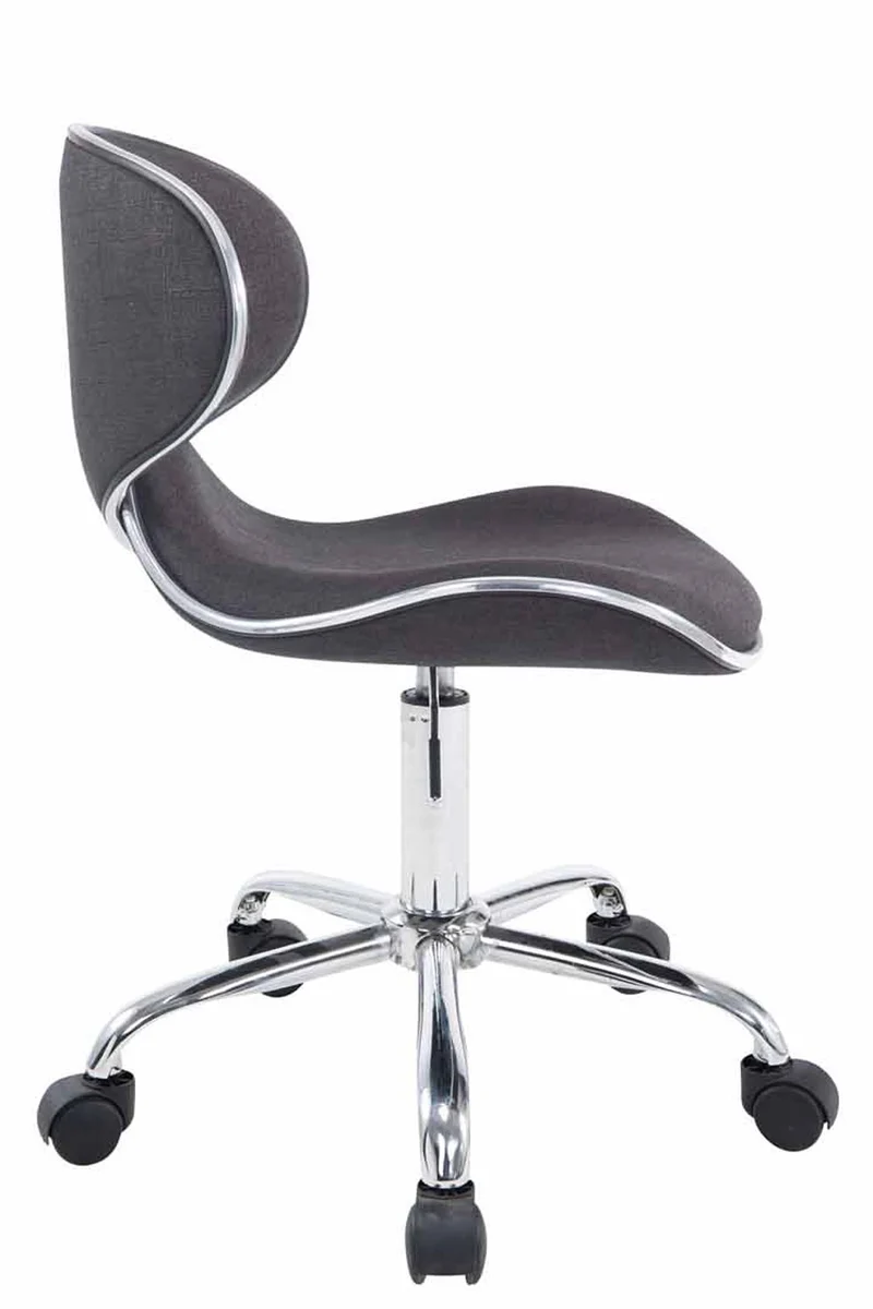 Tabouret de travail sur roulettes hauteur réglable et pivotant en tissu gris foncé pieds métal chromé TABO10184