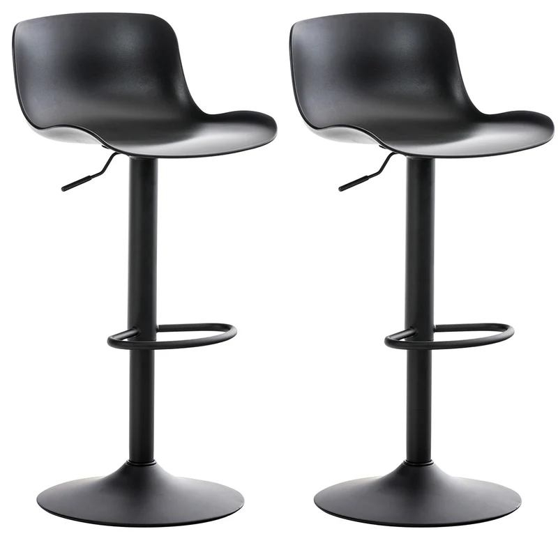 Lot de 2 tabourets de bar hauteur réglable design contemporain en plastique noir pieds trompette noir 10_0000318