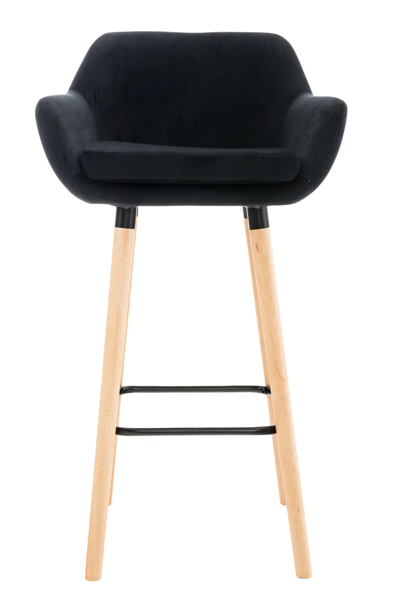 Lot de 2 tabourets de bar en velours noir pieds en bois avec repose-pieds et accoudoirs style rétro moderne 10_0000321