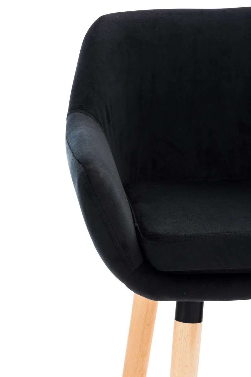 Lot de 2 tabourets de bar en velours noir pieds en bois avec repose-pieds et accoudoirs style rétro moderne 10_0000321