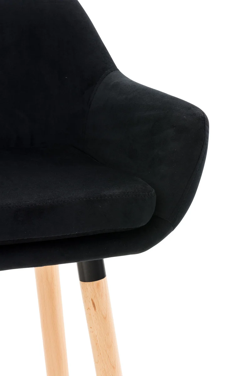 Lot de 2 tabourets de bar en velours noir pieds en bois avec repose-pieds et accoudoirs style rétro moderne 10_0000321