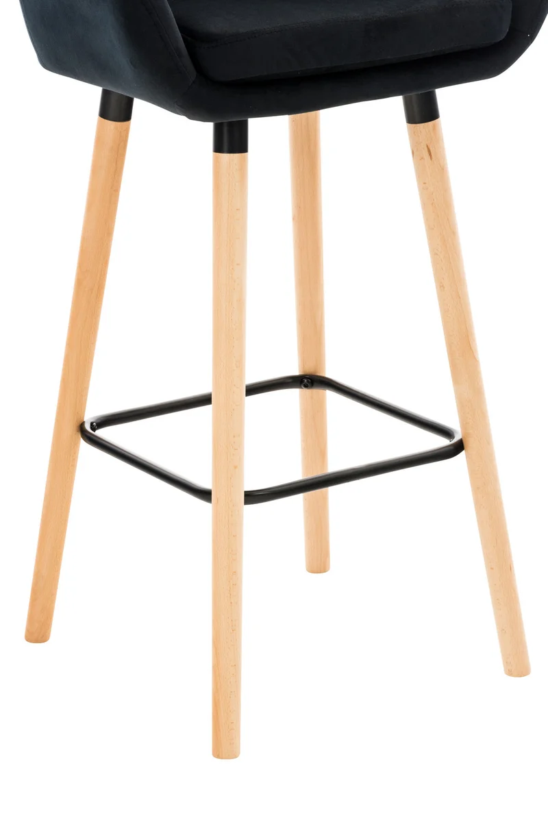 Lot de 2 tabourets de bar en velours noir pieds en bois avec repose-pieds et accoudoirs style rétro moderne 10_0000321