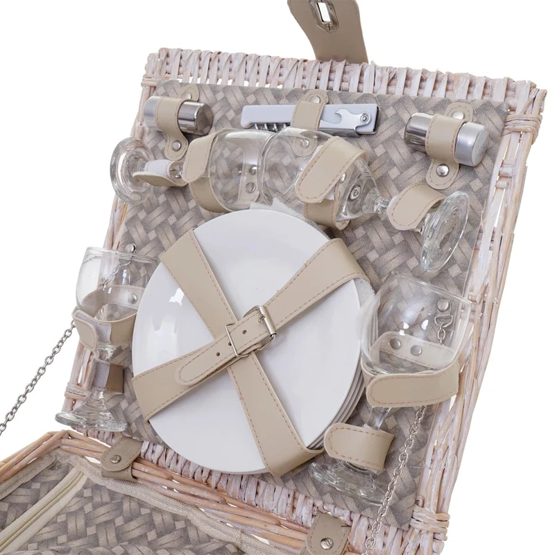 Panier pique-nique pour 4 personnes sac pique-nique + glacière verre porcelaine inox beige DIV04032