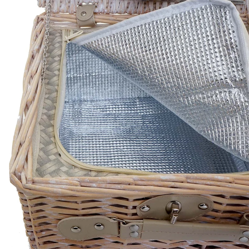 Panier pique-nique pour 4 personnes sac pique-nique + glacière verre porcelaine inox beige DIV04032
