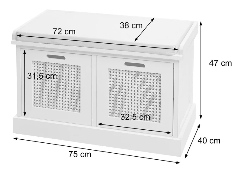 Banc banquette en bois de paulownia marron et MDF avec coussins noir boites de rangement 47x75x40cm BAN04051