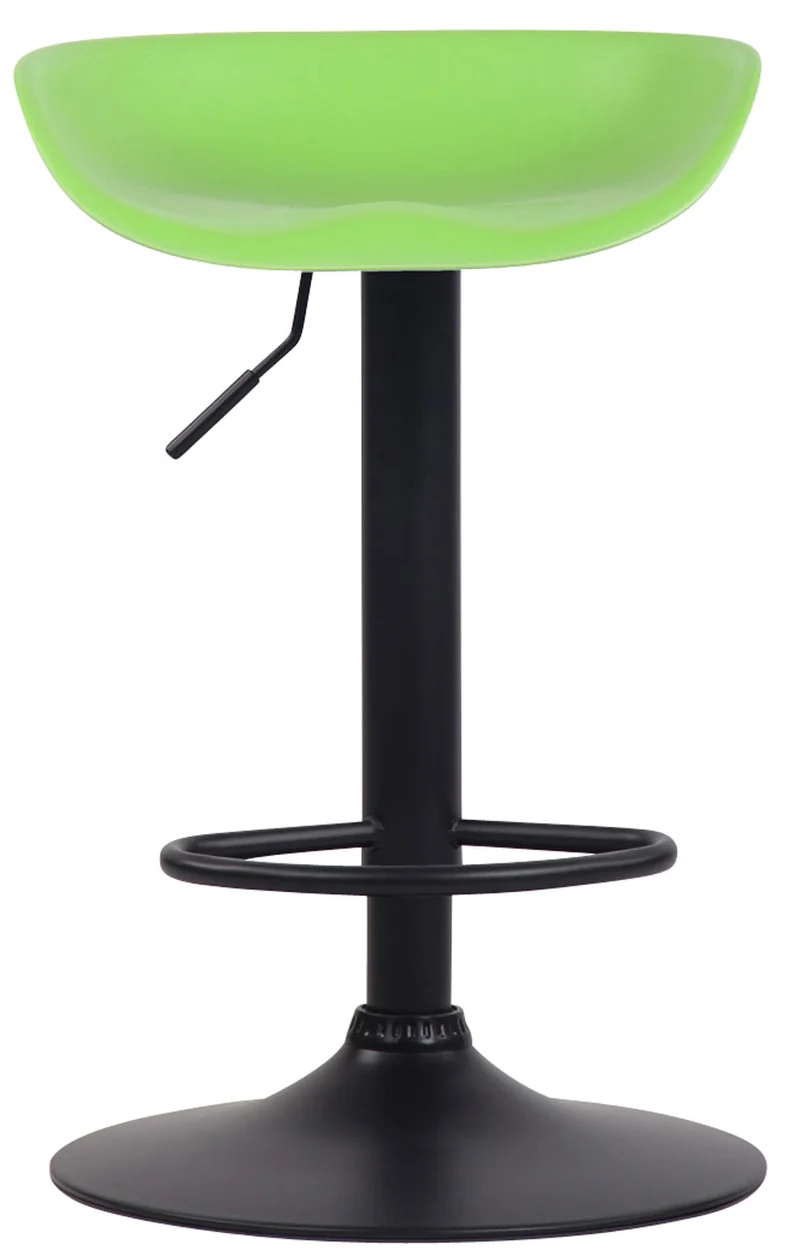 Tabouret de bar assise réglable en hauteur et pivotant en plastique vert pieds tulipe en métal noir mat avec repose-pieds 10_0000384