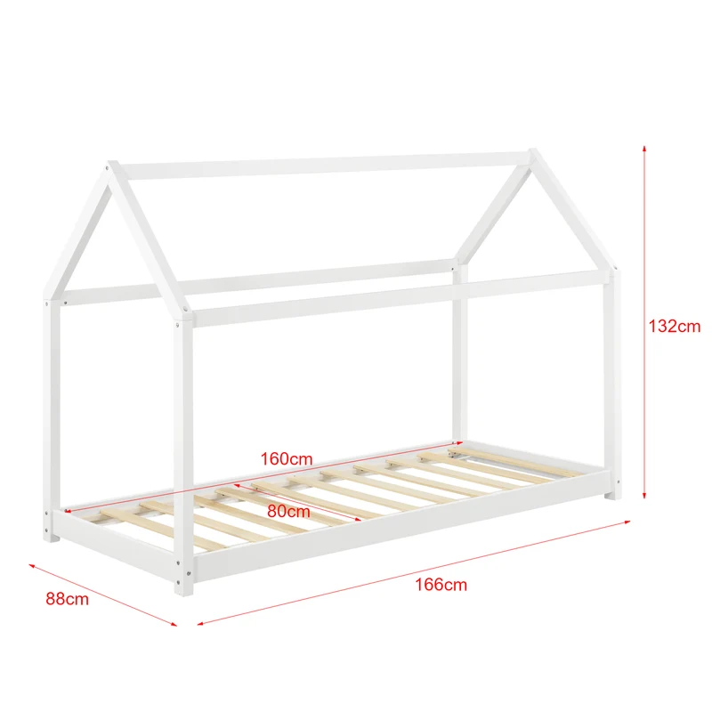 Lit pour enfant en forme de maison en bois de pin avec sommier à lattes 80x160 cm blanc 03_0005542