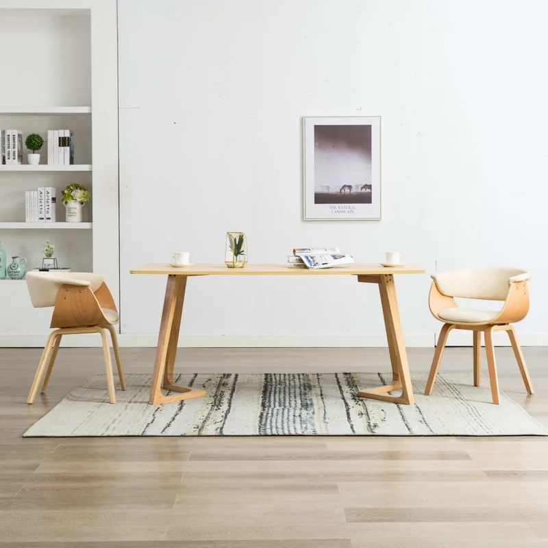 Lot de 2 chaises de salle à manger cuisine design intemporel bois courbé et synthétique crème CDS020404