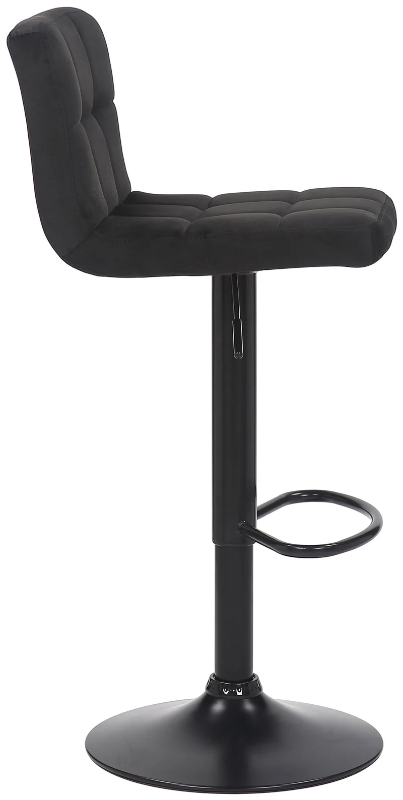 Tabouret de bar en velours noir avec pieds en métal noir assise rembourée repose-pieds pivotant TDB10179