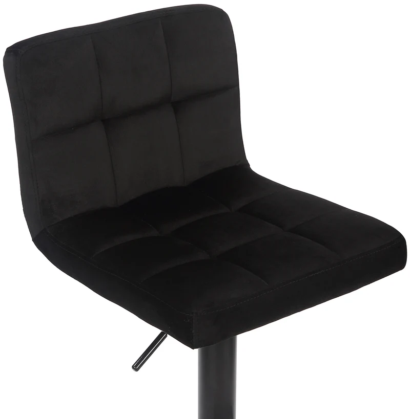 Tabouret de bar en velours noir avec pieds en métal noir assise rembourée repose-pieds pivotant TDB10179