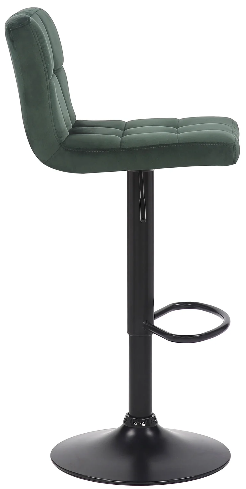 Tabouret de bar en velours vert avec pieds en métal noir assise rembourée repose-pieds pivotant TDB10177