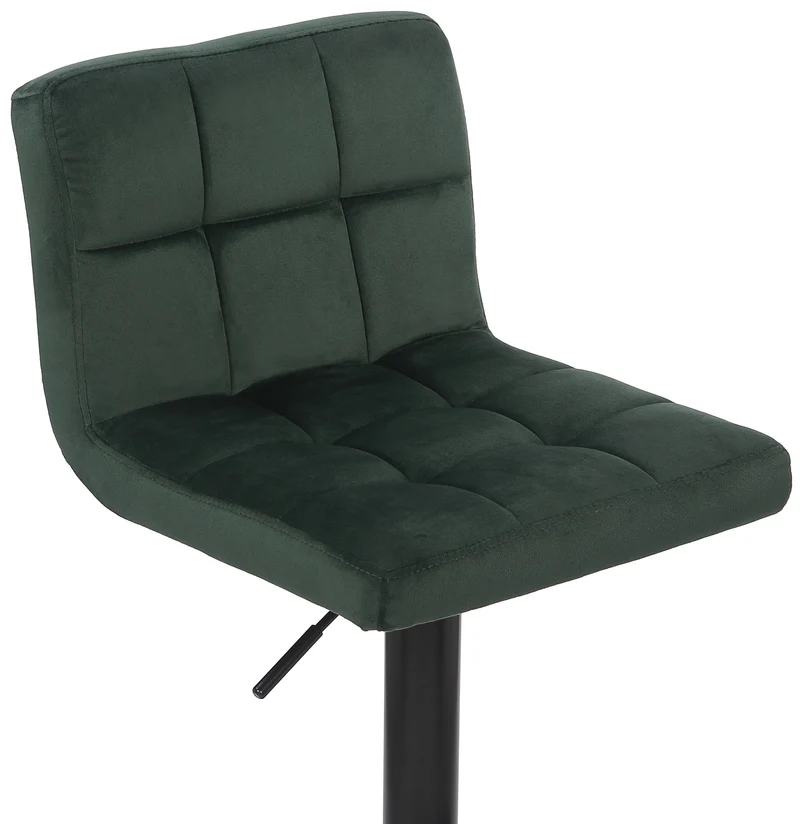 Tabouret de bar en velours vert avec pieds en métal noir assise rembourée repose-pieds pivotant TDB10177
