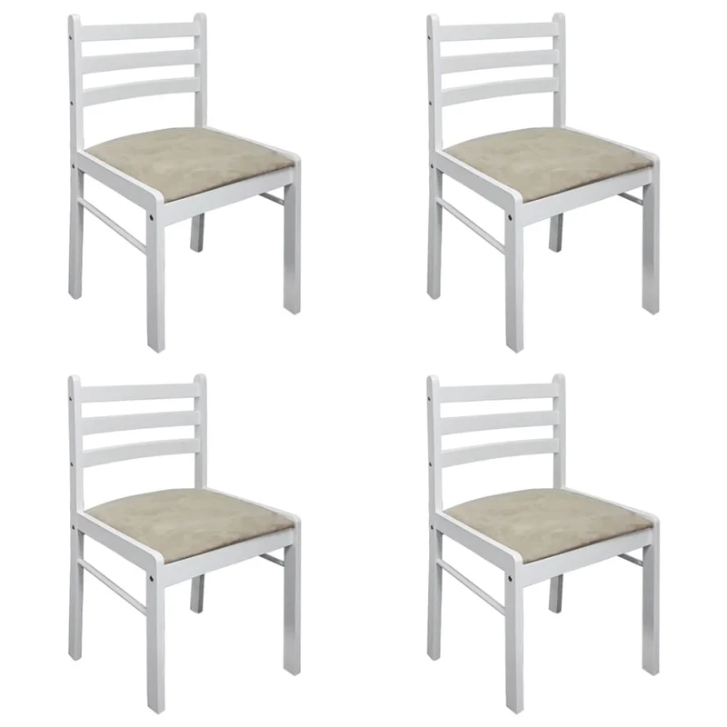 Lot de 4 chaises de salle à manger cuisine design classique hévéa solide et velours blanc CDS021237