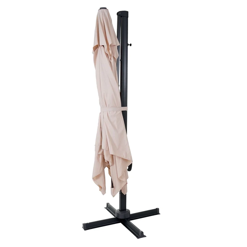Parasol déporté 3x3 m diamètre 4,3 m orientable inclinable pivotant 360 sans pied aluminium polyester crème 04_0007941