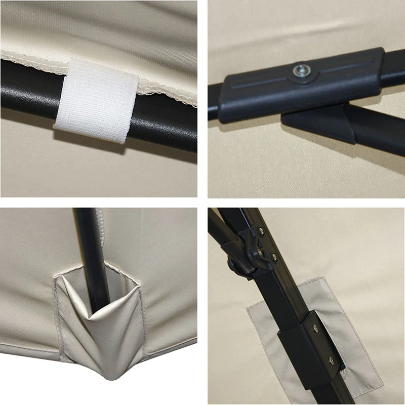 Parasol déporté 3,5x3,5 m diamètre 5 m inclinable non orientable sans pied aluminium polyester crème gris 04_0007938