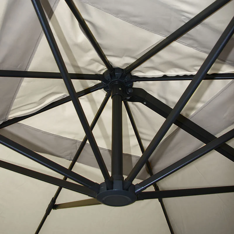 Parasol déporté 3,5x3,5 m diamètre 5 m inclinable non orientable sans pied aluminium polyester crème gris 04_0007938