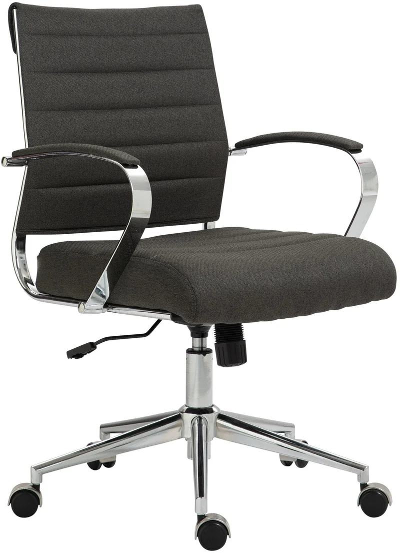 Chaise de bureau sur roulettes design ergonomique en tissu gris foncé et métal chromé 10_0007045