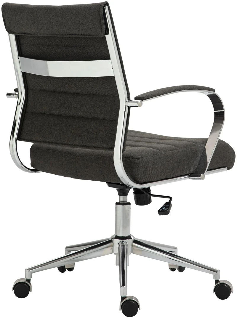 Chaise de bureau sur roulettes design ergonomique en tissu gris foncé et métal chromé 10_0007045