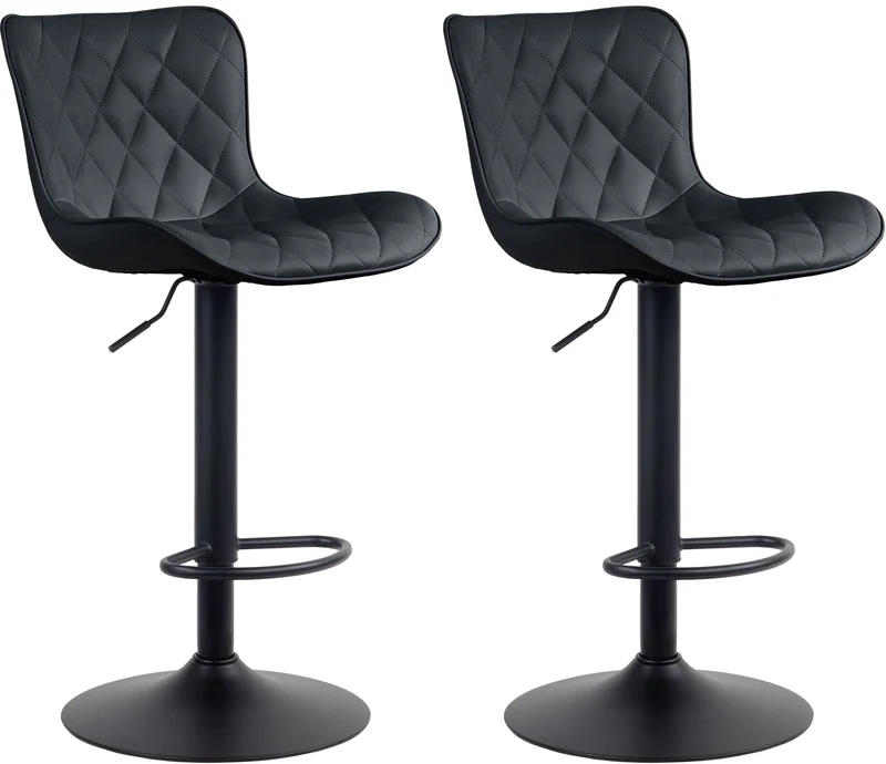 Lot de 2 tabourets de bar en synthétique noir pieds en métal noir hauteur réglable pivotant TDB10729
