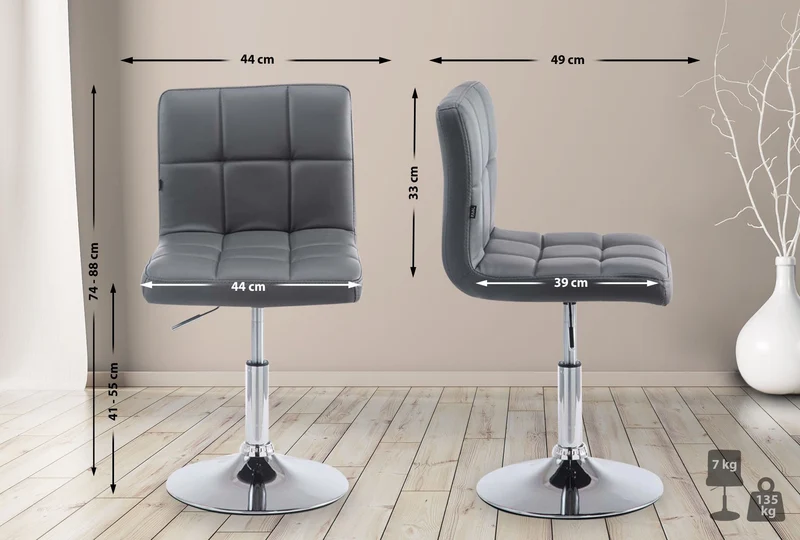 Chaise de salle à manger x1 avec dossier assise pivotant à 360° hauteur réglable en PVC gris cadre en métal 10_0005553