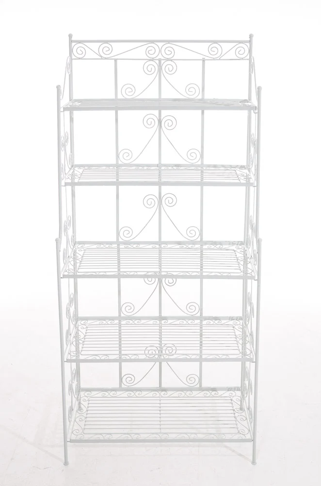 Etagère sur pieds avec 5 niveaux rangement balcon terrasse salon pliable en métal blanc 10_0003968