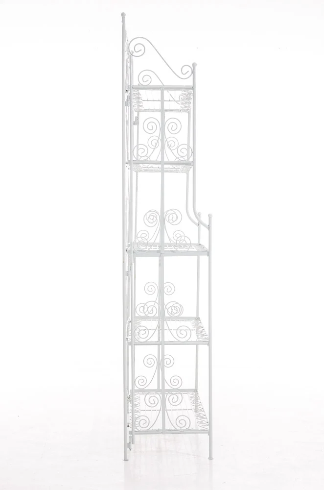 Etagère sur pieds avec 5 niveaux rangement balcon terrasse salon pliable en métal blanc 10_0003968
