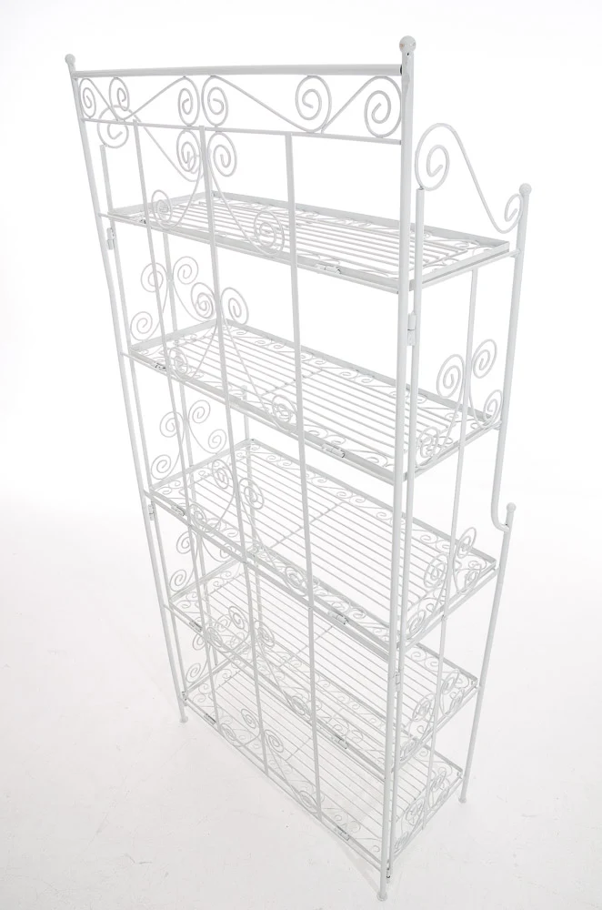 Etagère sur pieds avec 5 niveaux rangement balcon terrasse salon pliable en métal blanc 10_0003968