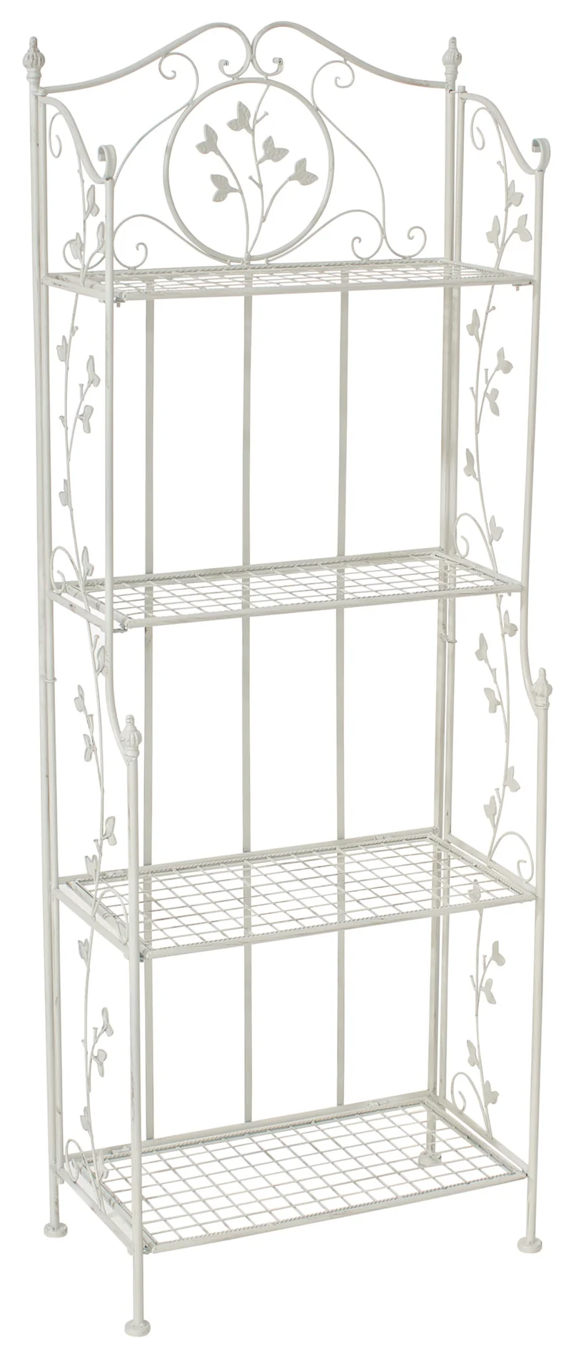 Etagère en 4 niveaux rangement chaussures plantes hauteur 158 cm en métal blanc vieilli 10_0003962