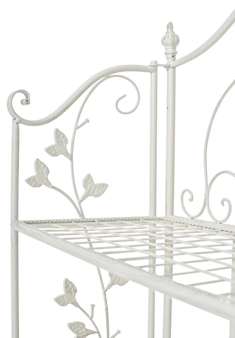 Etagère en 4 niveaux rangement chaussures plantes hauteur 158 cm en métal blanc vieilli 10_0003962