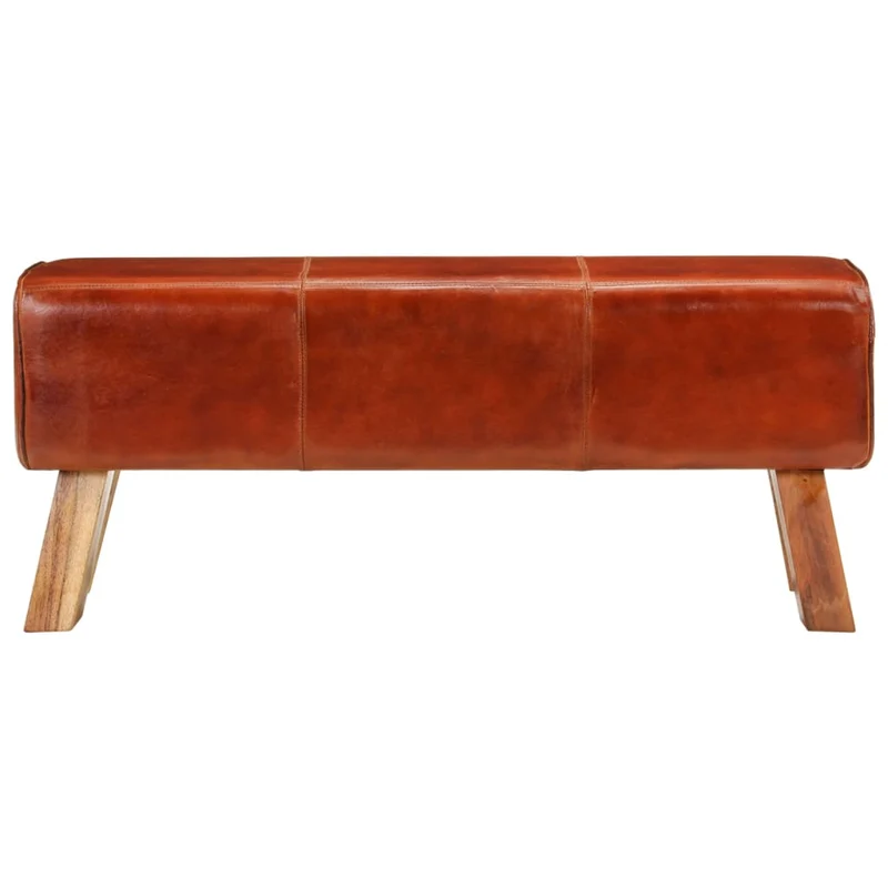 Banc assise surface lisse 110 cm cuir véritable marron et pieds en bois de manguier brun DEC025007