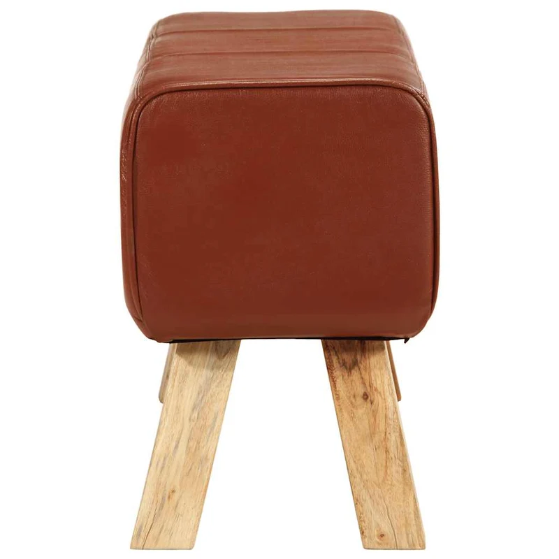 Banc assise surface lisse 110 cm cuir véritable marron et pieds en bois de manguier brun DEC025007