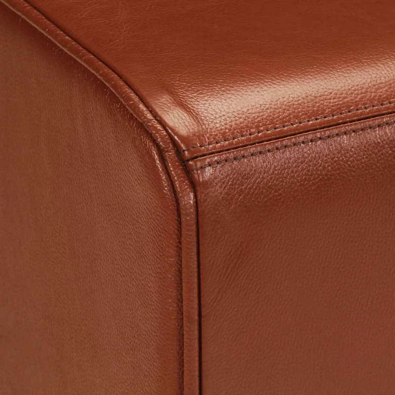Banc assise surface lisse 110 cm cuir véritable marron et pieds en bois de manguier brun DEC025007